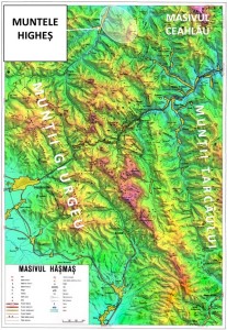 harta: Emilian Cristea (Masivul Hășmaș și Stațiunea Lacul Roșu. Ghid turistic, Colecția "Munții noștri", nr.16, Ed. Sport-Turism, București, 1978) - prelucrare 3D: Andrei Raftopol